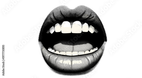 Closeup of open mouth with teeth and lips showing expression