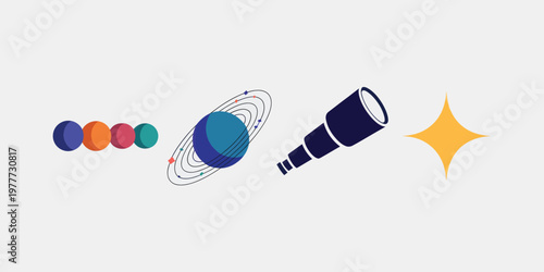Telescope Viewing Planet Rings and Stars for Space Exploration Concepts