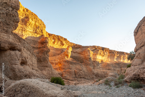 Landscape shot from within sesriem canyon, Namibia, around sunset.