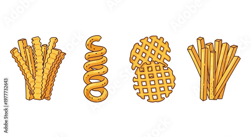 Set of different types of french fries