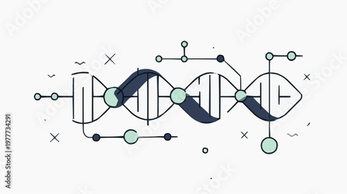 Flat vector illustration of a clean minimalist DNA strand, perfect for scientific presentations, medical websites, or educational materials.