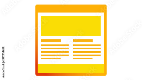 Orange gradient text editor vector icon illustration featuring a minimalist document layout with a header image and two columns of text, perfect for web design and publishing concepts.