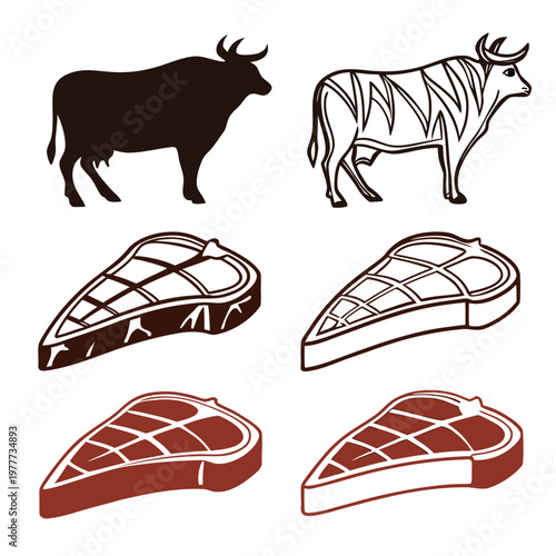 Cow and various steak cuts vector illustration educational meat chart