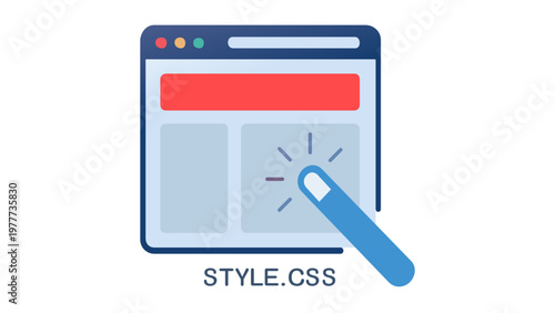 Colorful website wireframe vector icon illustration featuring a browser window with layout blocks and a magic wand tool for CSS styling, UI/UX design, and front-end development customization.