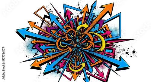 Explosion of Colorful Arrows, Abstract Concept of Direction, Choice, and Chaos