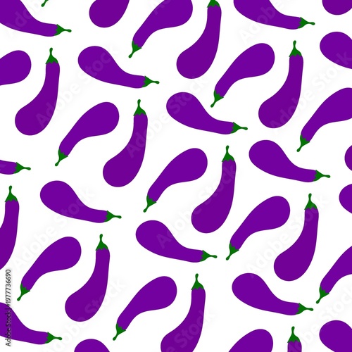 Seamless eggplant vegetable pattern on white back ground. Eggplant design ideal for textiles, wallpapers, packaging and modern food themed graphics.