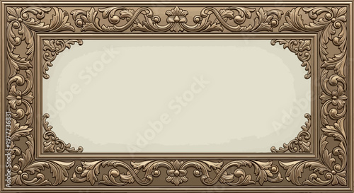 Ornate vintage rectangular frame with floral scrollwork and a cream-colored background