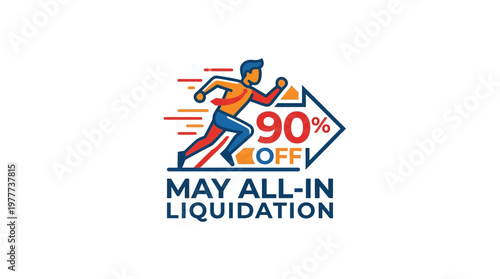 Running Man with 90% Off Discount Sale Logo