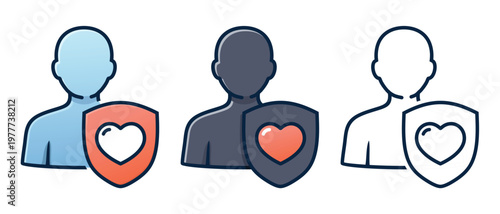 Human with Heart Shield Icon. Love Protection and Emotional Safety Symbol. Vector Illustration