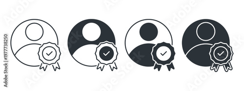 Trustworthy Person Icon with Ribbon Seal and Checklist. Verified User and Reliability. Vector Illustration