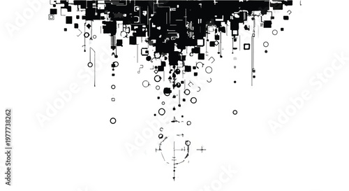 glitch effect digital particles falling down