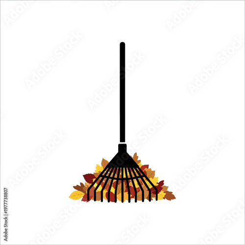 Autumn leaf cleanup with a rake, symbolizing seasonal yard work and fall harvest