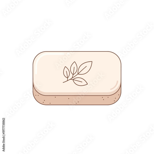 A minimalist illustration of a bar of soap with a delicate leaf design, perfect for health and beauty branding
