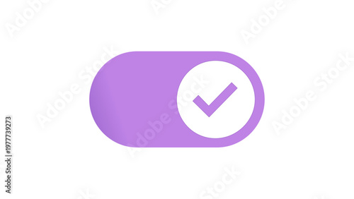 Purple toggle switch icon with a checkmark in the on position, vector illustration for user interface design, minimalist flat style, scalable graphic for web and mobile apps, AI-generated art.