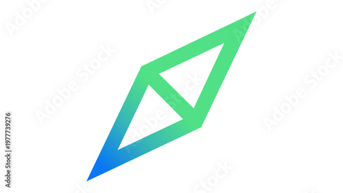 Minimalist vector icon illustration of a stylized compass needle with a vibrant blue and green gradient, perfect for modern UI/UX design, navigation apps, and digital interface kits.