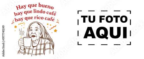 Vintage grandmother coffee illustration mug wrap with photo placeholder