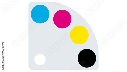 Minimalist flat vector illustration of a CMYK color palette icon for print media, graphic design, and brochure layout. Scalable AI-generated graphic featuring cyan, magenta, yellow, and black.
