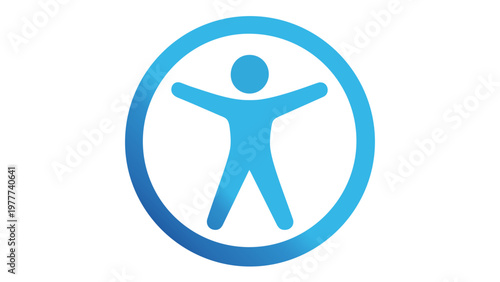 Blue Gradient Universal Accessibility Vector Icon Illustration of a Human Figure with Outstretched Arms and Legs Inside a Circle, Minimalist Symbol for Inclusion, Diversity, and Human Rights.