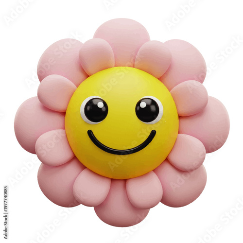 Smiling Pink Flower Plush With Cheerful Face.