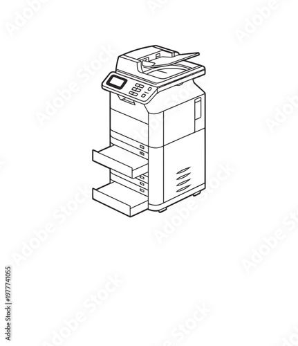 Multifunction printer with scanner and paper trays office machine vector