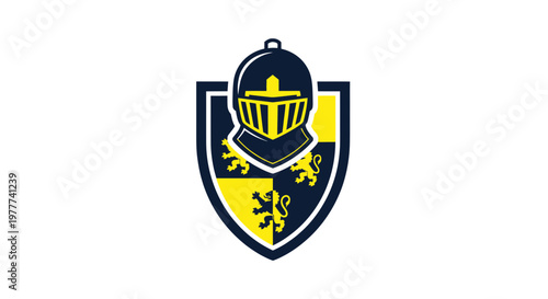 Knight's shield emblem, helmet, heraldry, lions, medieval, blue and yellow