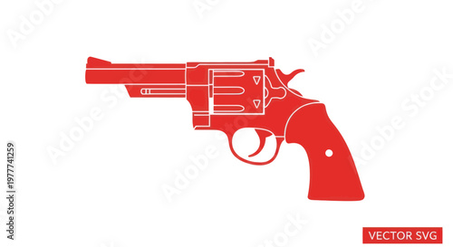 Red Revolver Silhouette Icon on White Background - Vector Graphic