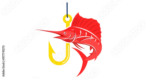 Red Sailfish Caught on Yellow Fishing Hook