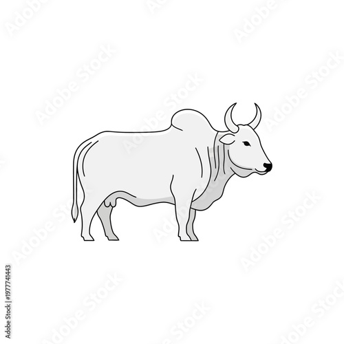 A stylized, minimalist illustration of a white bull with horns, depicted in profile view, showcasing its muscular build