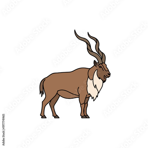 Brown ibex with long spiraling horns standing majestically, a symbol of wild nature and resilience