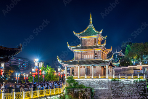The night view of Jiaxiu Tower in Nanming District, Guiyang City, Guizhou Province, China