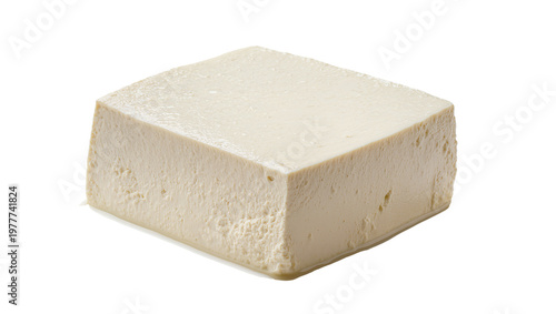 Foto Isolated fresh raw block of firm tofu, healthy plant-based protein ingredient fo