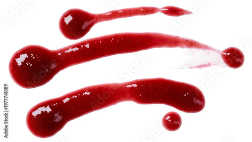 Cuadro en lienzo Isolated red fruit sauce splatters and drizzles, sweet berry jam texture, vibran