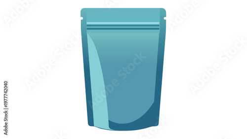 Teal stand-up pouch packaging container vector icon illustration. Flat minimalist design of a flexible plastic bag with a zip lock for food or retail products, scalable AI-generated graphic.