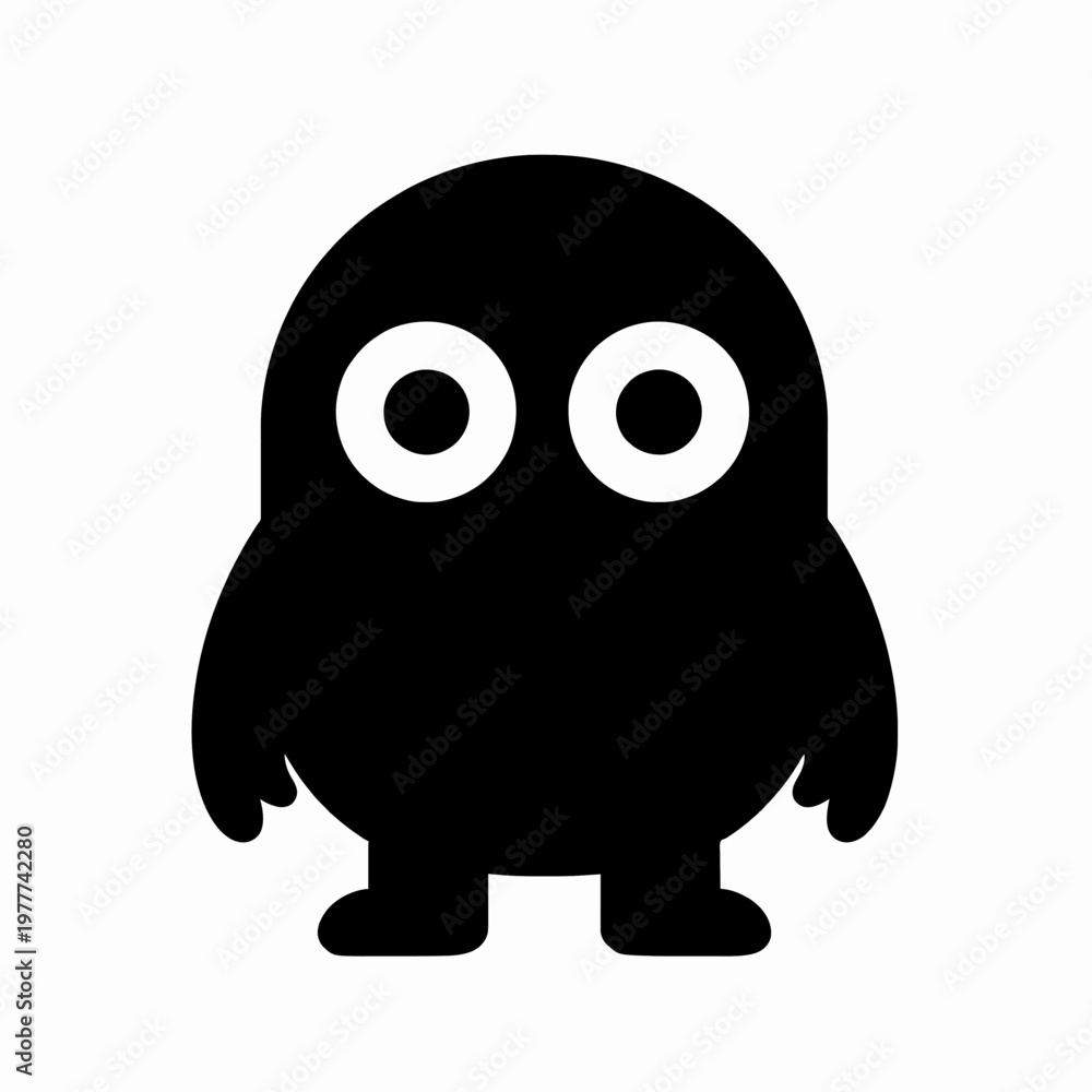 Fototapeta premium Minimalist Black Vector Illustration of a Single Friendly Monster Character with Large White Eyes and Tentacle Legs, Isolated on White Background for Modern Graphic Design and Tech Concept