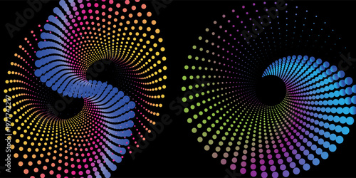 Music poster design background. Electro Sound Cover Template with dynamic abstract gradient circular geometric line shapes for t-shirt screen printing, technology, digital, party, festival and club.