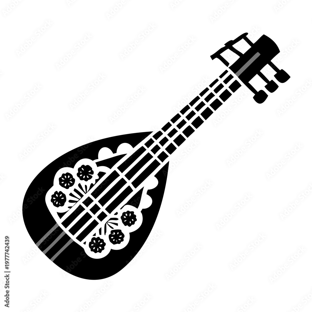Fototapeta premium rebab icon silhouette illustration for traditional middle eastern string musical instrument design