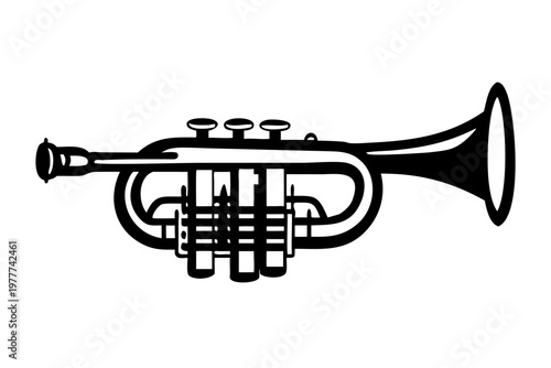 piccolo trumpet silhouette illustration for brass orchestral musical instrument design