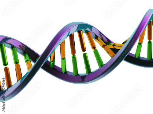 Isolated vibrant colorful DNA double helix structure for genetics and scientific research