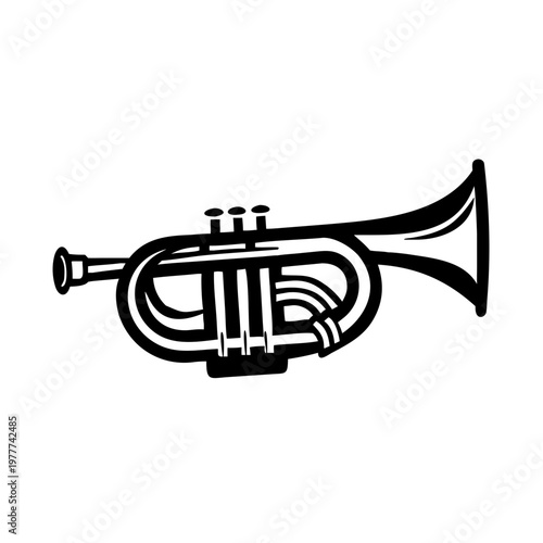 cornet icon silhouette illustration for brass musical instrument jazz band design