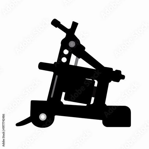 Minimalist Black and White Flat Vector Illustration of a Single Professional Rotary Tattoo Machine Isolated on White Background for Tattoo Studio Branding and Creative Body Art Concept