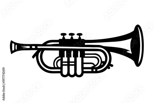 cornet brass musical instrument silhouette illustration for orchestra jazz and band design