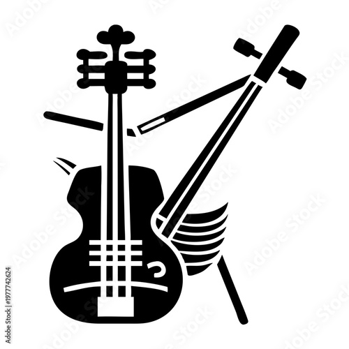 erhu traditional string musical instrument icon silhouette illustration for asian culture and music design