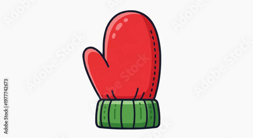 A single red mitten with green cuffs, perfect for winter weather. A cozy design for the cold months ahead