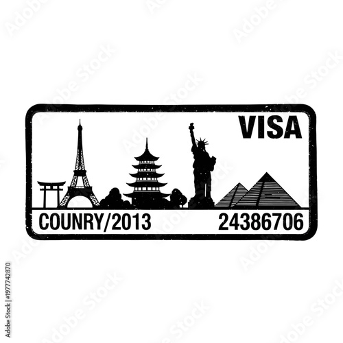 Passport Stamp Silhouette Collection Showcasing Famous Landmarks from Around the World