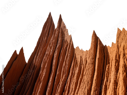 Fotografija Isolated dramatic red rock formations with sharp peaks, rugged eroded texture, a
