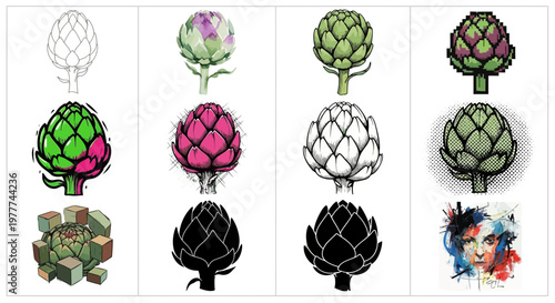 Artichoke Collection: Diverse Styles - Sketch, Watercolor, Pixel, Silhouette, Abstract