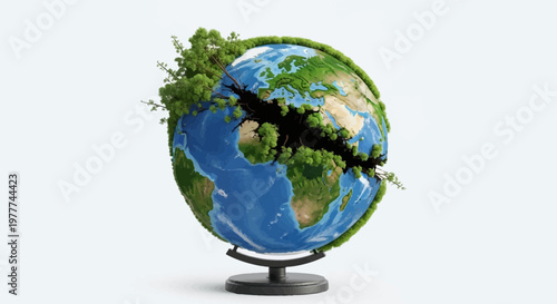 Cracked Earth Globe with Lush Green Vegetation Growing Out of It