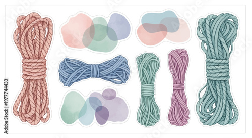 Colorful Yarn Bundles and Abstract Shapes - Crafting, DIY, and Home Decor Elements