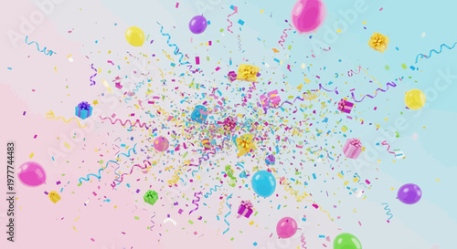 Explosion of Colorful Confetti and Balloons Celebrating a Joyful Party Event