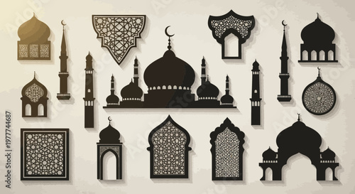 Islamic Architecture Elements: Mosques, Arches, Minarets, and Geometric Patterns